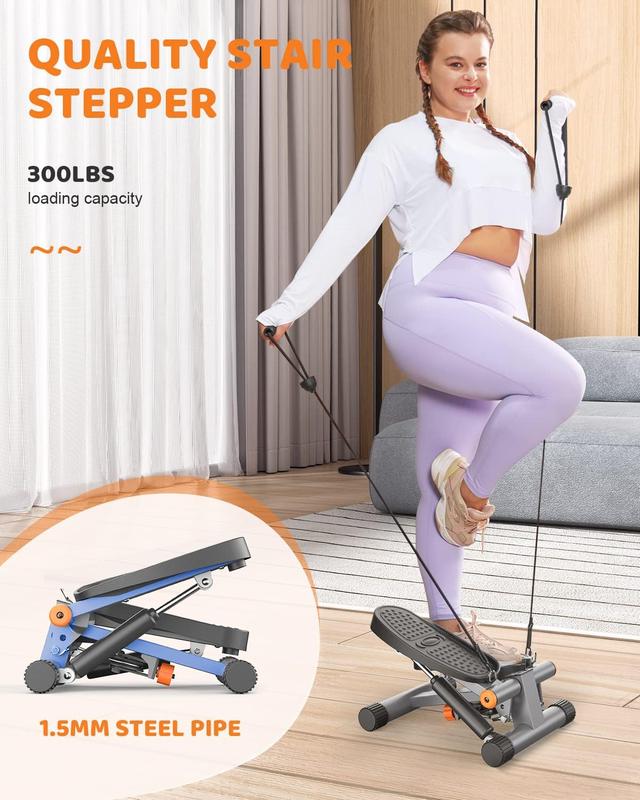 Steppers for Exercise, Space-saving Stair Stepper with Resistance Bands, Mini Stepper for Home And Office Use with 300LBS Loading Capacity, Hydraulic Fitness Stepper with LCD Monitor